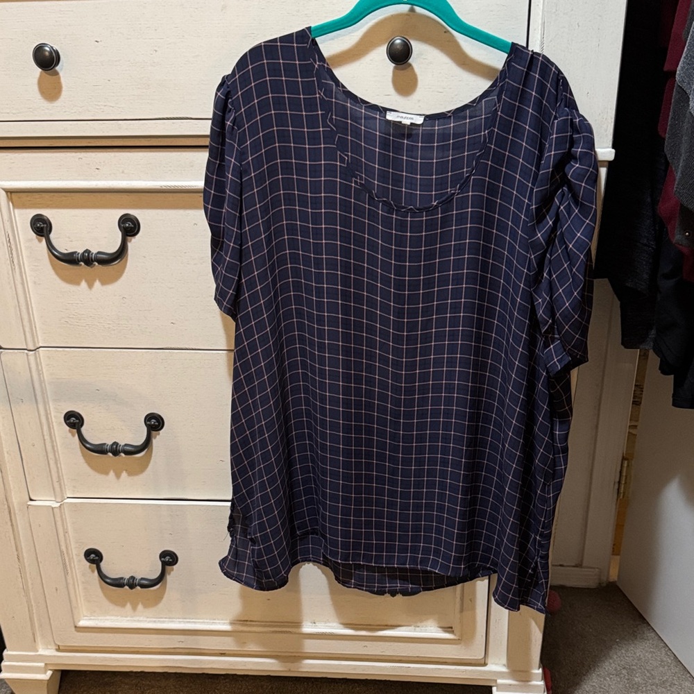 Maurices Navy Grid Pattern Blouse